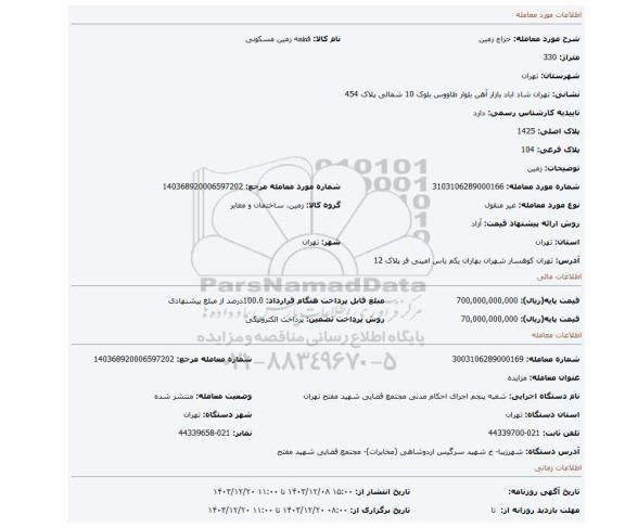 مزایده، زمین