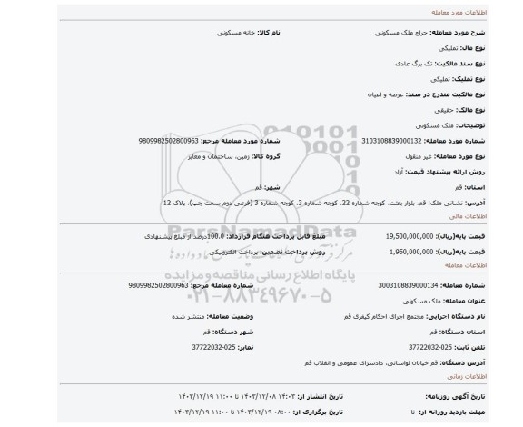مزایده، ملک مسکونی