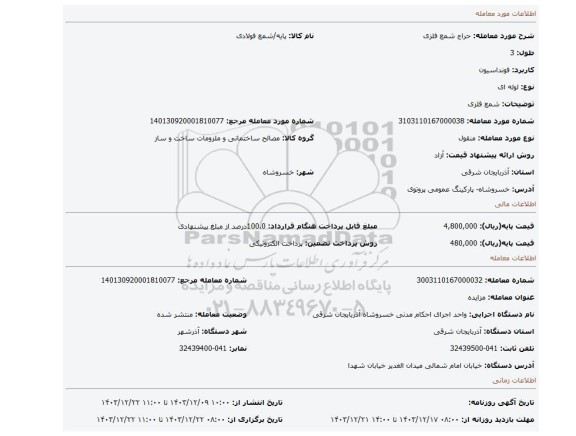مزایده، شمع فلزی