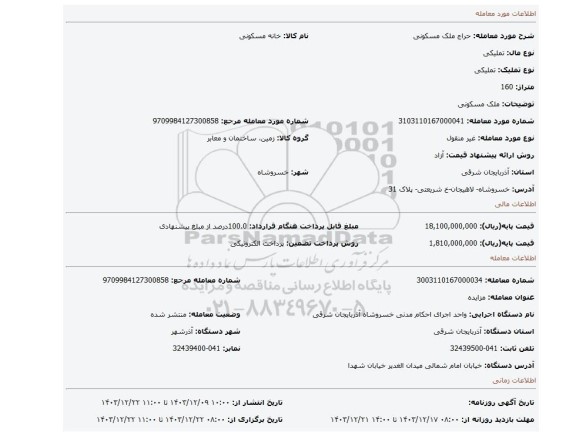 مزایده، ملک مسکونی