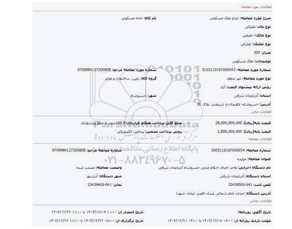 مزایده، ملک مسکونی