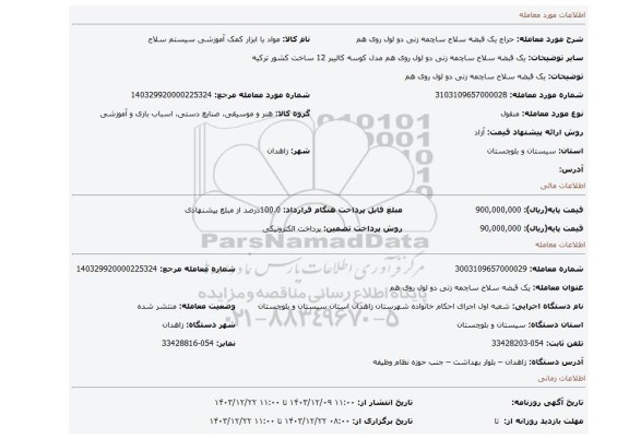 مزایده، یک قبضه سلاح ساچمه زنی دو لول روی هم
