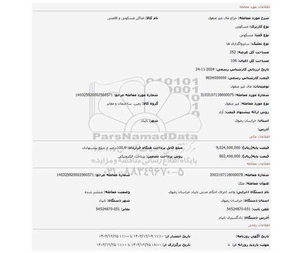 مزایده، مال غیر منقول