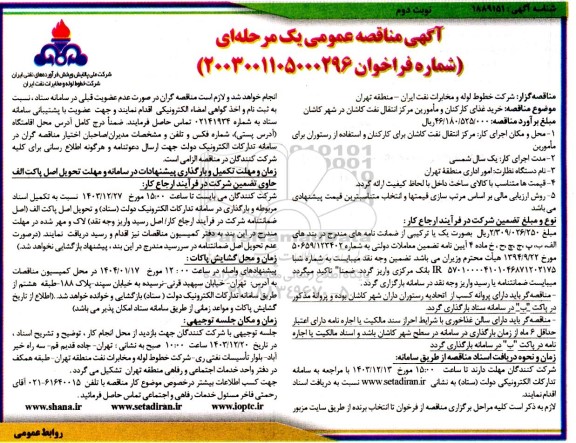 مناقصه خرید غذای کارکنان و مامورین - نوبت دوم 
