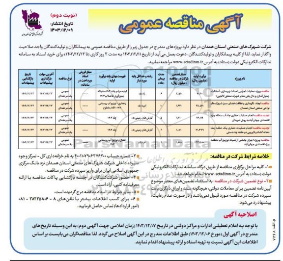 مناقصه پروژه عملیات اجرایی احداث زیر سازی آسفالت.... - نوبت دوم 
