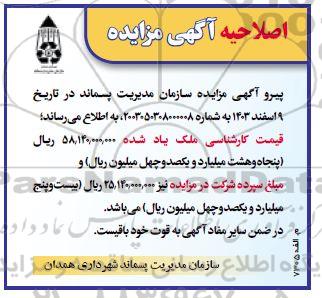 اصلاحیه مزایده واگذاری یک ملک مسکونی