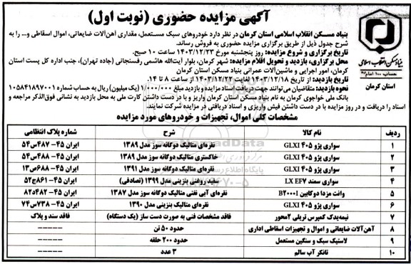 مزایده فروش خودروهای سبک مستعمل و ....