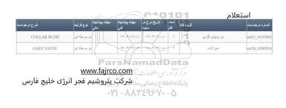 استعلام COLLAR BUSH...