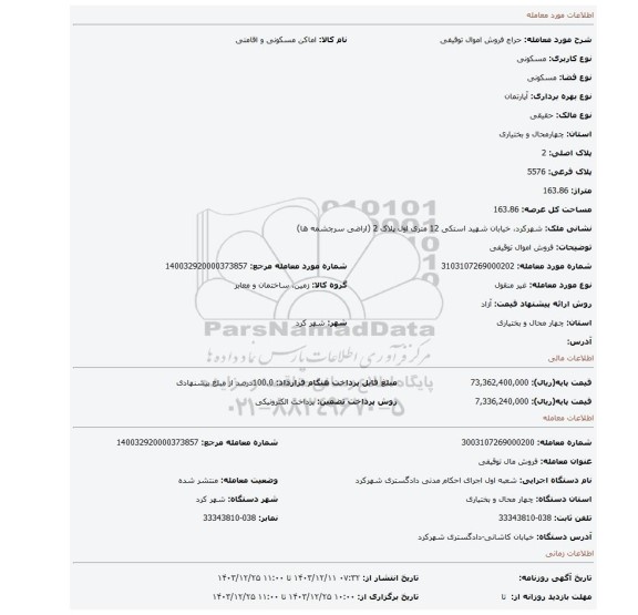 مزایده، فروش اموال توقیفی