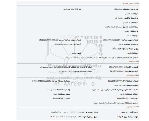 مزایده، ملک