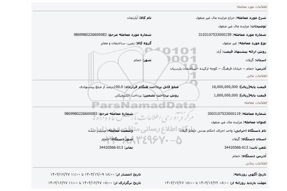 مزایده، مزایده مال غیر منقول
