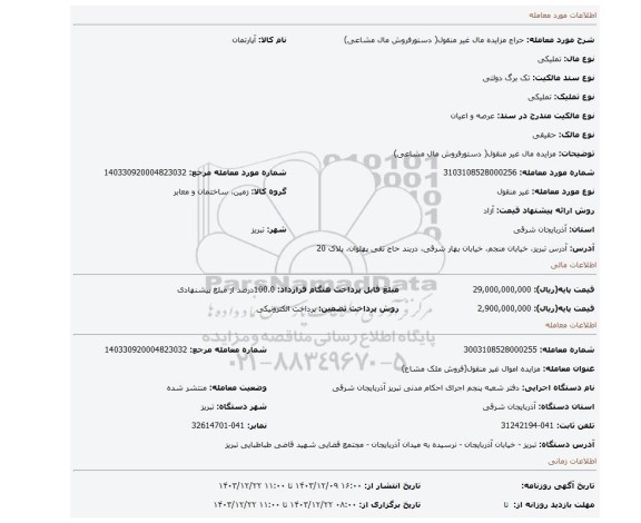 مزایده، مزایده مال غیر منقول( دستورفروش مال مشاعی)