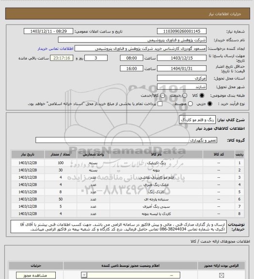 استعلام رنگ و قلم مو کاردک
