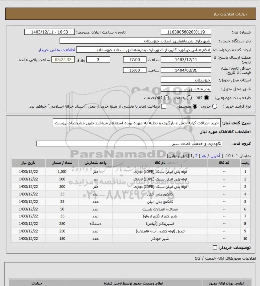 استعلام خرید اتصالات کرایه حمل و بارگیری و تخلیه به عهده برنده استعلام میباشد طبق مشخصات پیوست