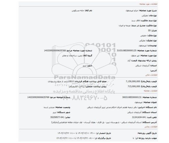 مزایده، غیرمنقول