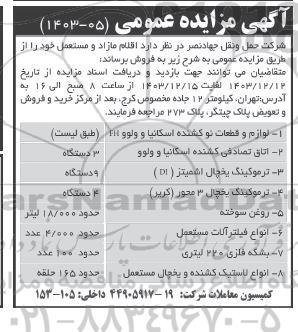 مزایده فروش اقلام مازاد و مستعمل ...