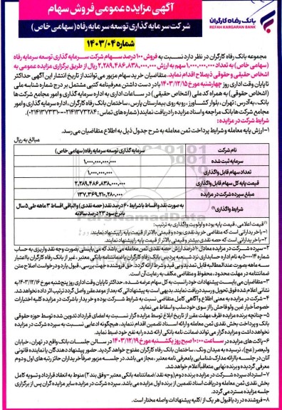 مزایده فروش سهام