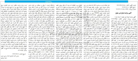 مزایده دو دانگ از ششدانگ یک قطعه آپارتمان مسکونی تحت پلاک ثبتی هشتاد هزار و سیصد و پنجاه و هفت فرعی...