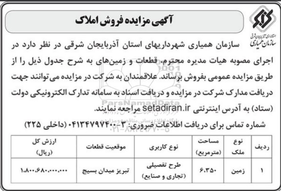 مزایده فروش املاک