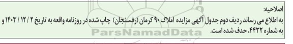اصلاحیه مزایده فروش 17 ملک بصورت زمین، مزرعه، باغ بسته