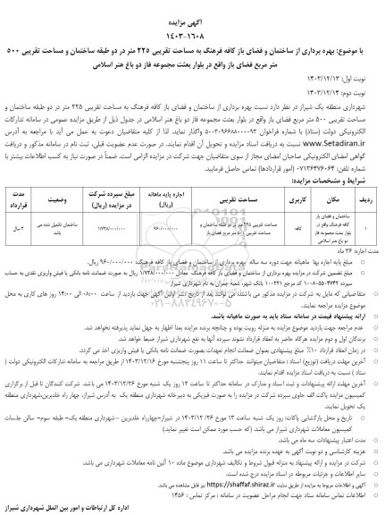 مزایده  بهره برداری از ساختمان و فضای باز کافه فرهنگ 
