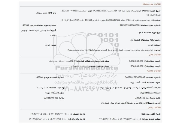 مزایده، نیسان رونیز- نقره ای- 1384 مدل- KA24863290X موتور - شاسی404551 - الف 592 الف 13 ایران 11