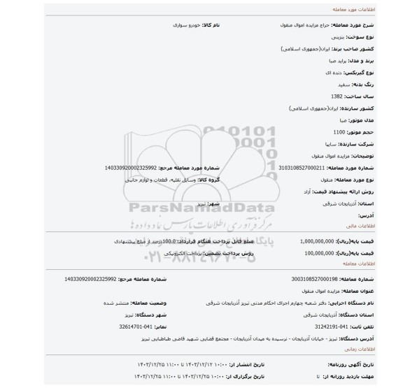 مزایده، مزایده اموال منقول