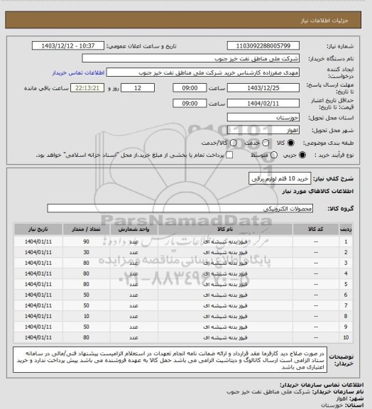استعلام خرید 10 قلم لوازم برقی