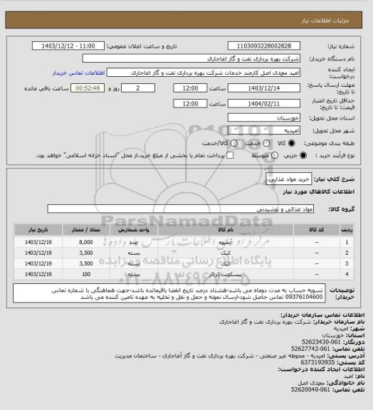 استعلام خرید مواد غذایی