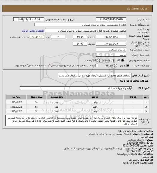 استعلام تعدادی ویلچر معمولی - استیل و کودک مورد نیاز این سازمان می باشد
