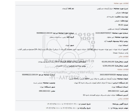 مزایده، آپارتمان مسکونی