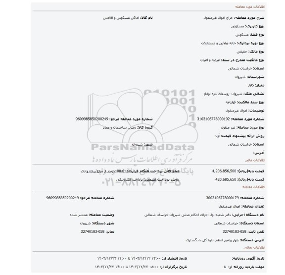 مزایده، اموال غیرمنقول