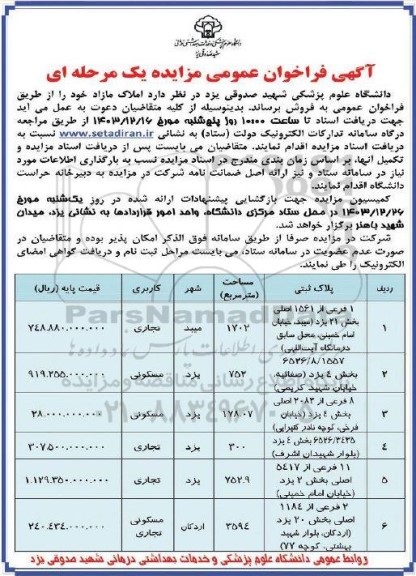 مزایده فروش املاک مازاد دانشگاه 