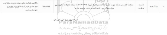 تجدید مناقصه واگذاری فعالیتهای حوزه خدمات مشترکین جهت امور 