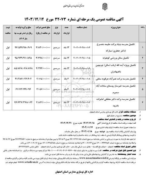 مناقصه تکمیل مدرسه ...