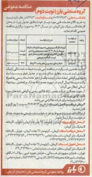 مناقصه خرید کالا و خدمات فنی مورد نیاز