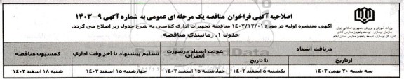اصلاحیه مناقصه خرید تجهیزات کلاسی و اداری