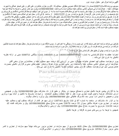 مزایده ششدانگ عرصه واعیان تجاری