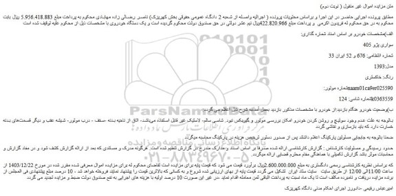 مزایده خودرو سواری پژو 405