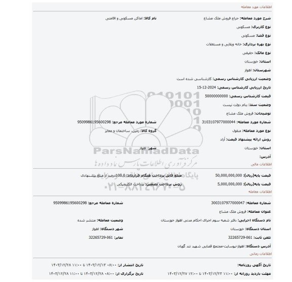 مزایده، فروش ملک مشاع