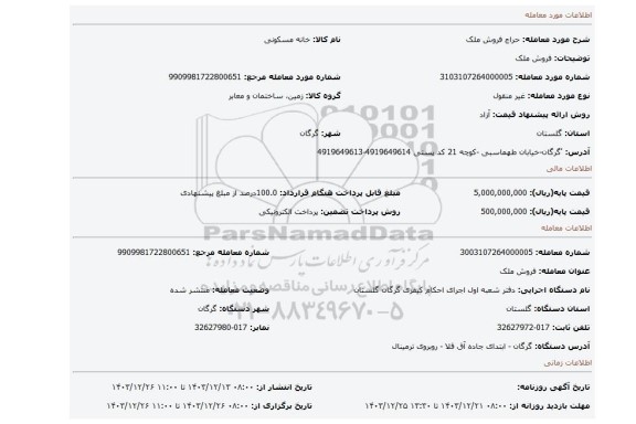 مزایده، فروش ملک