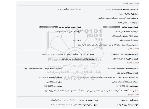 مزایده، سرقفلی مغازه