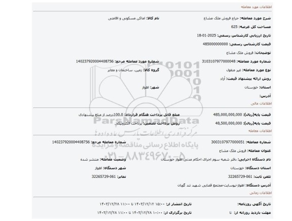 مزایده، فروش ملک مشاع