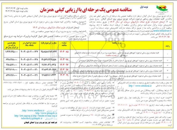 مناقصه  واگذاری کلیه عملیات برق رسانی در حوزه شرکت...