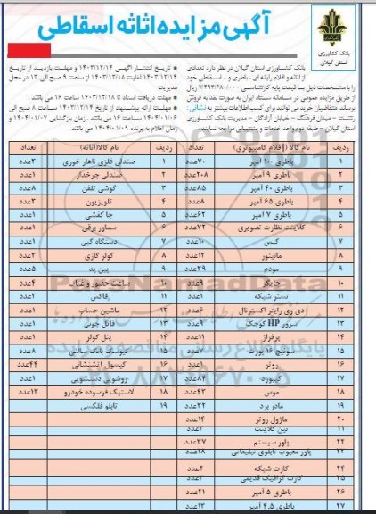 مزایده اثاثیه اسقاطی .....