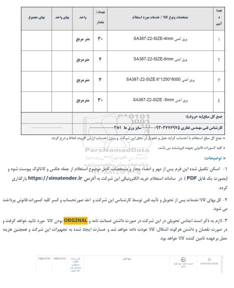 استعلام انواع ورق آهنی