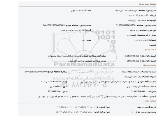 مزایده، مزایده مال غیرمنقول