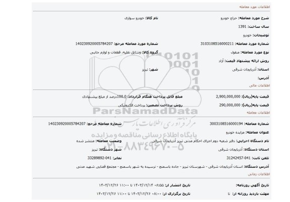 مزایده، خودرو
