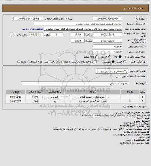 استعلام رنگ جدولی و تینر  طبق پیوست