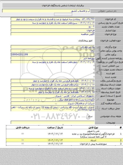 مناقصه, نگهداشت پست ها و تابلو های برق